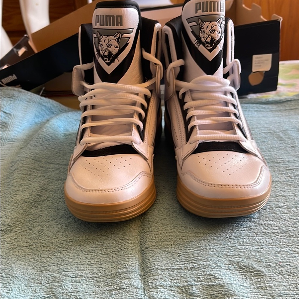 Puma White and Black High-Top Sneakers